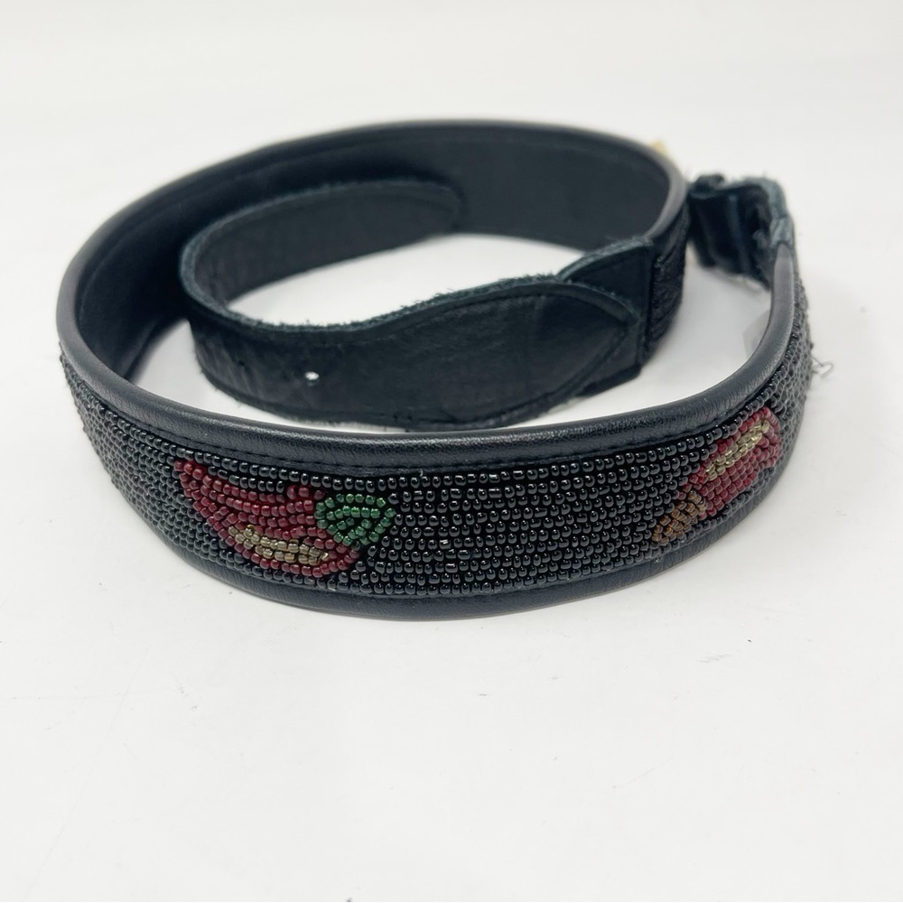 Vintage BEADZ Women’s Black Leather Heavily Beaded Belt CHILI PEPPERS Size 30